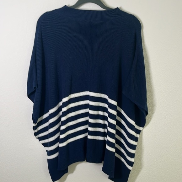 J.Crew Navy Blue Stripe Knit Poncho | One Size - Picture 5 of 7
